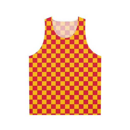 Amber orange and crimson red checkered unisex tank top
