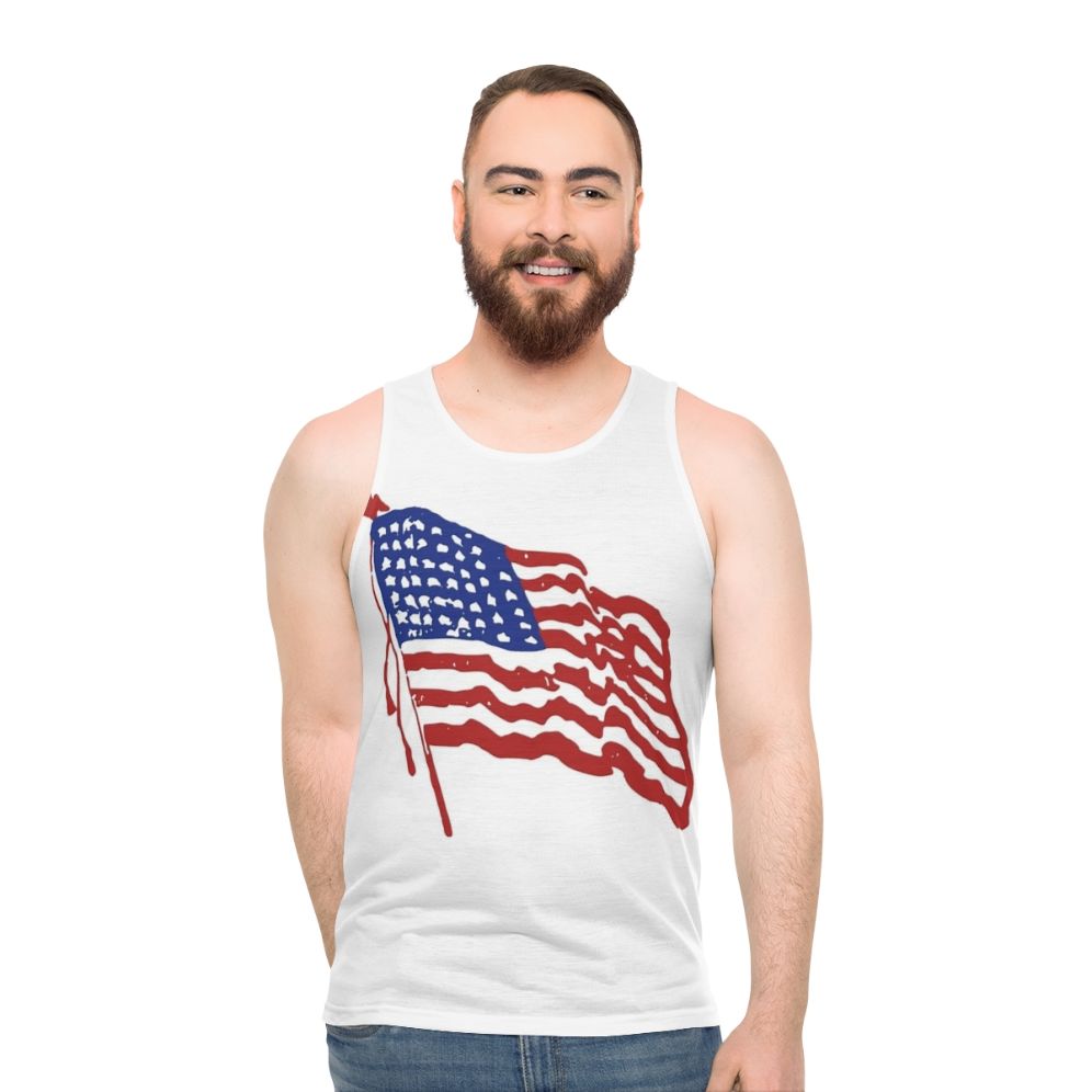 Unisex tank top with waving American flag design