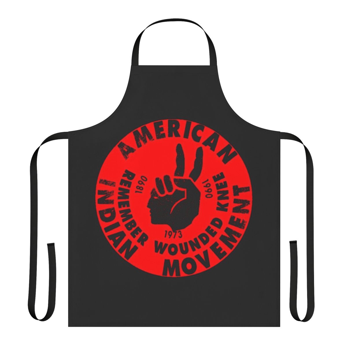 American Indian inspired apron featuring symbols of sovereignty, treaty issues, spirituality, and leadership.