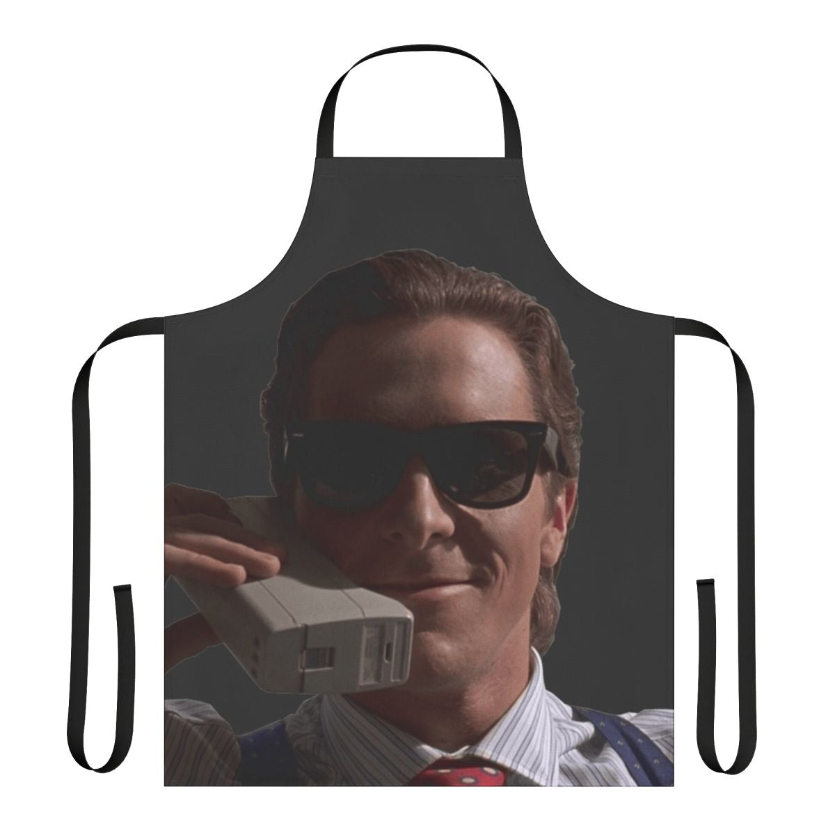 American Psycho inspired apron featuring Patrick Bateman on a cell phone