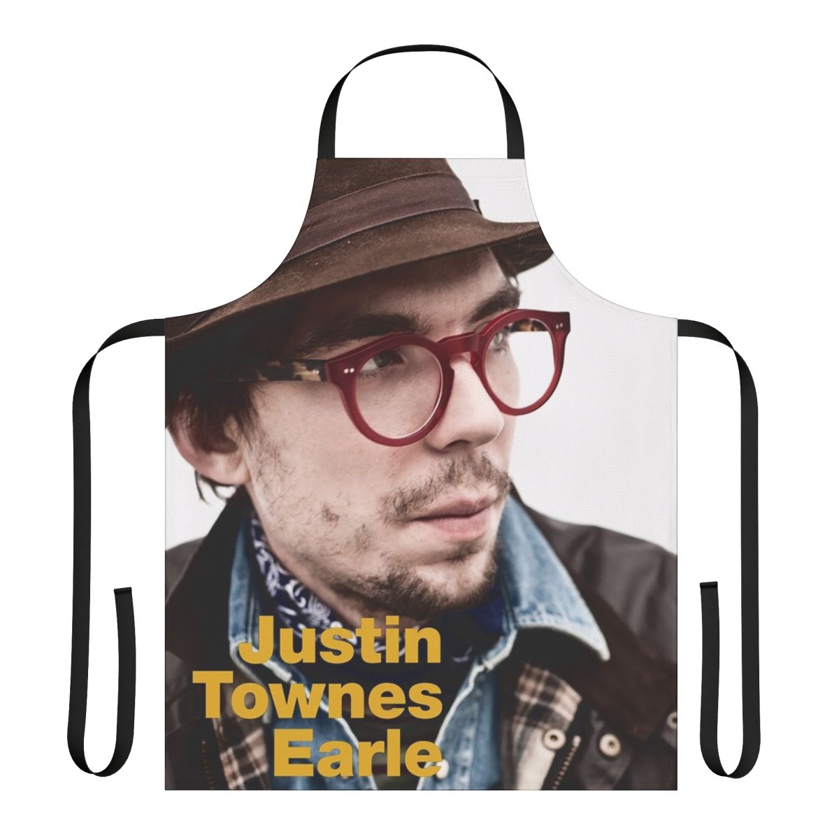 American-themed world music apron featuring the name and artwork inspired by singer-songwriter Justin Townes Earle