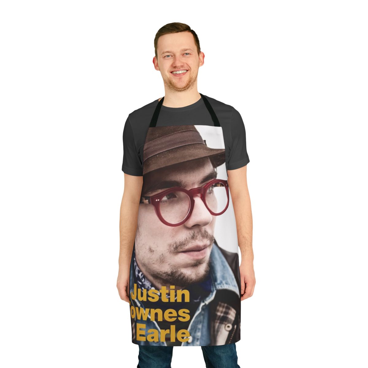 American-themed world music apron featuring the name and artwork inspired by singer-songwriter Justin Townes Earle