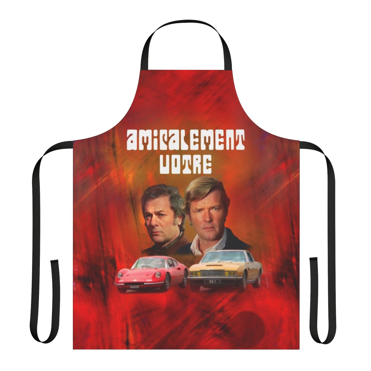 Amicalement Votre inspired cooking apron with a stylish design