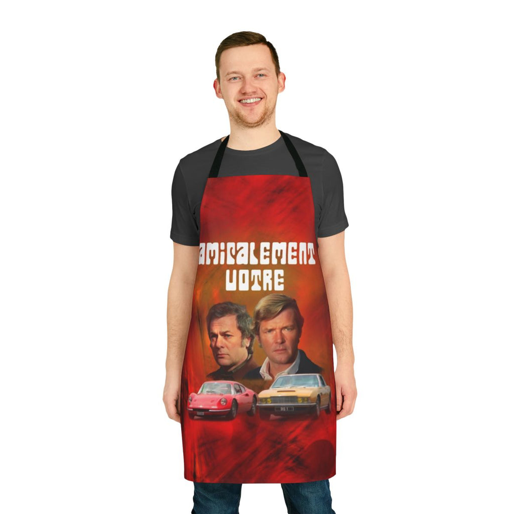 Amicalement Votre inspired cooking apron with a stylish design