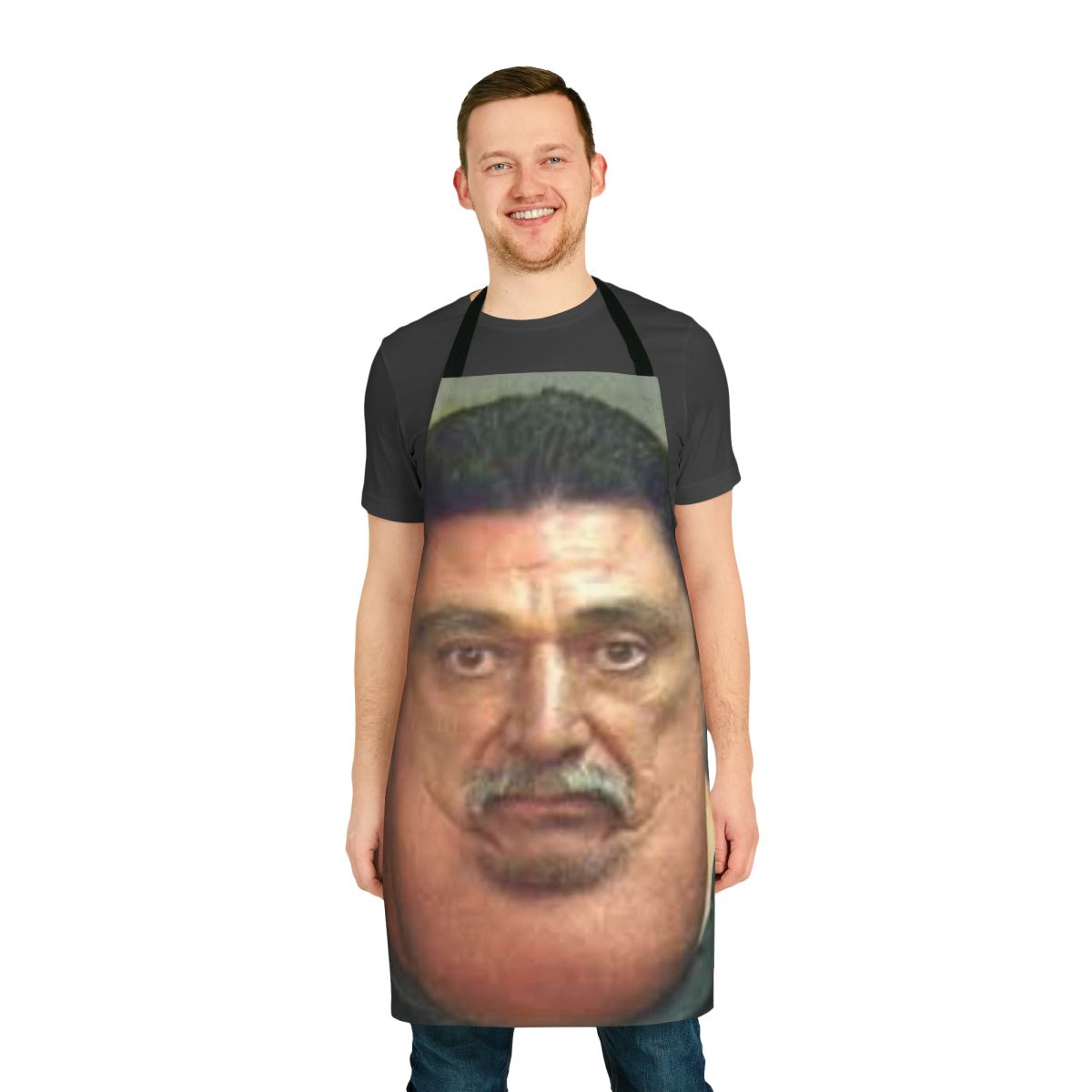 Humorous apron featuring a person with a prominent chin