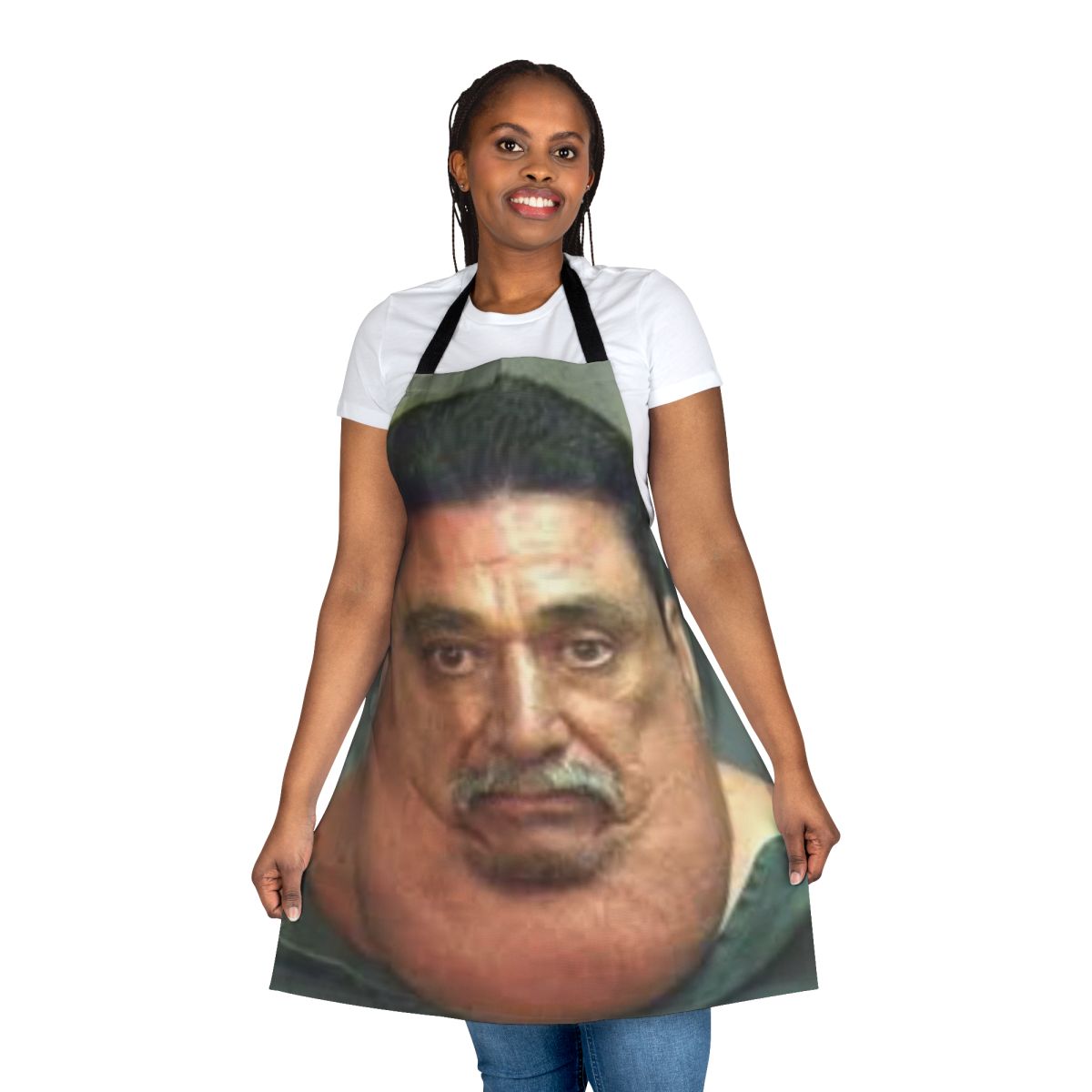 Humorous apron featuring a person with a prominent chin