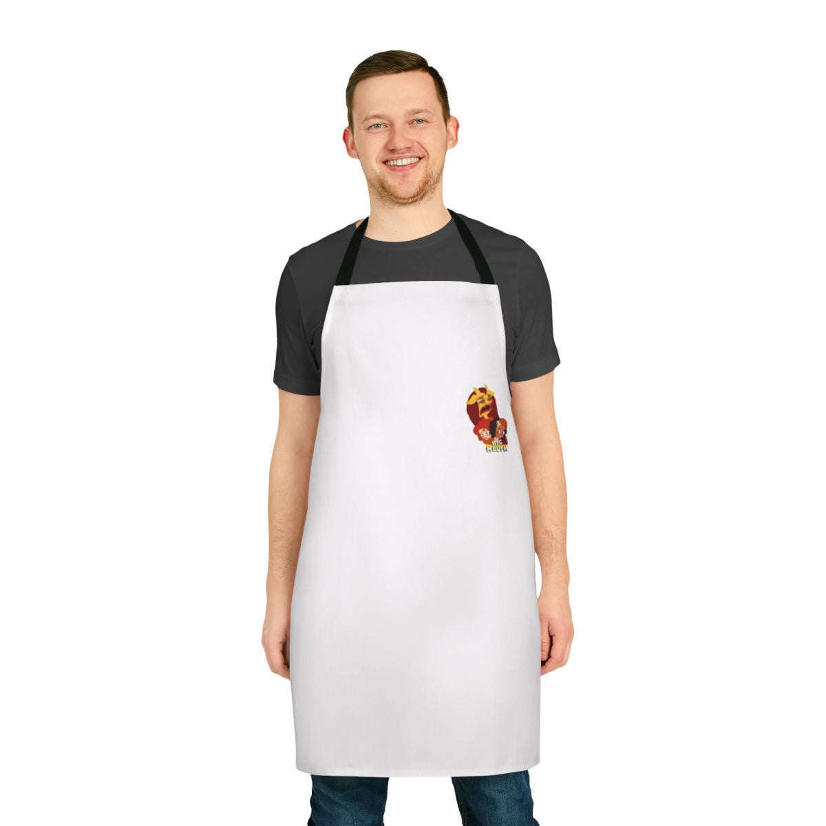 Colorful apron featuring the logo and characters from the Netflix animated series "Big Mouth"