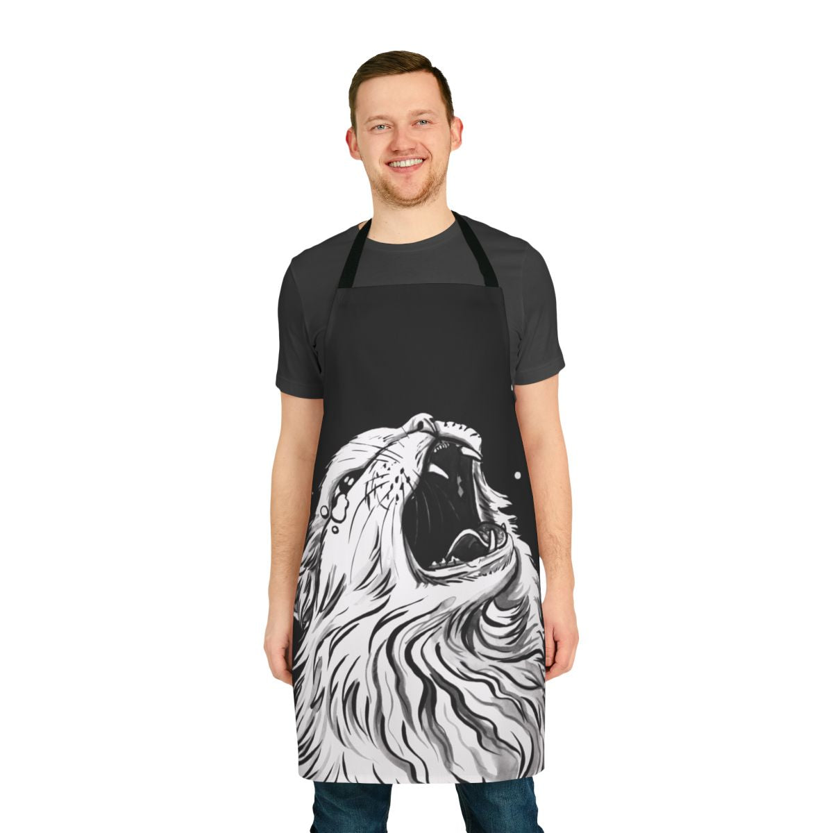 Colorful apron featuring a popular screaming/crying cat meme design