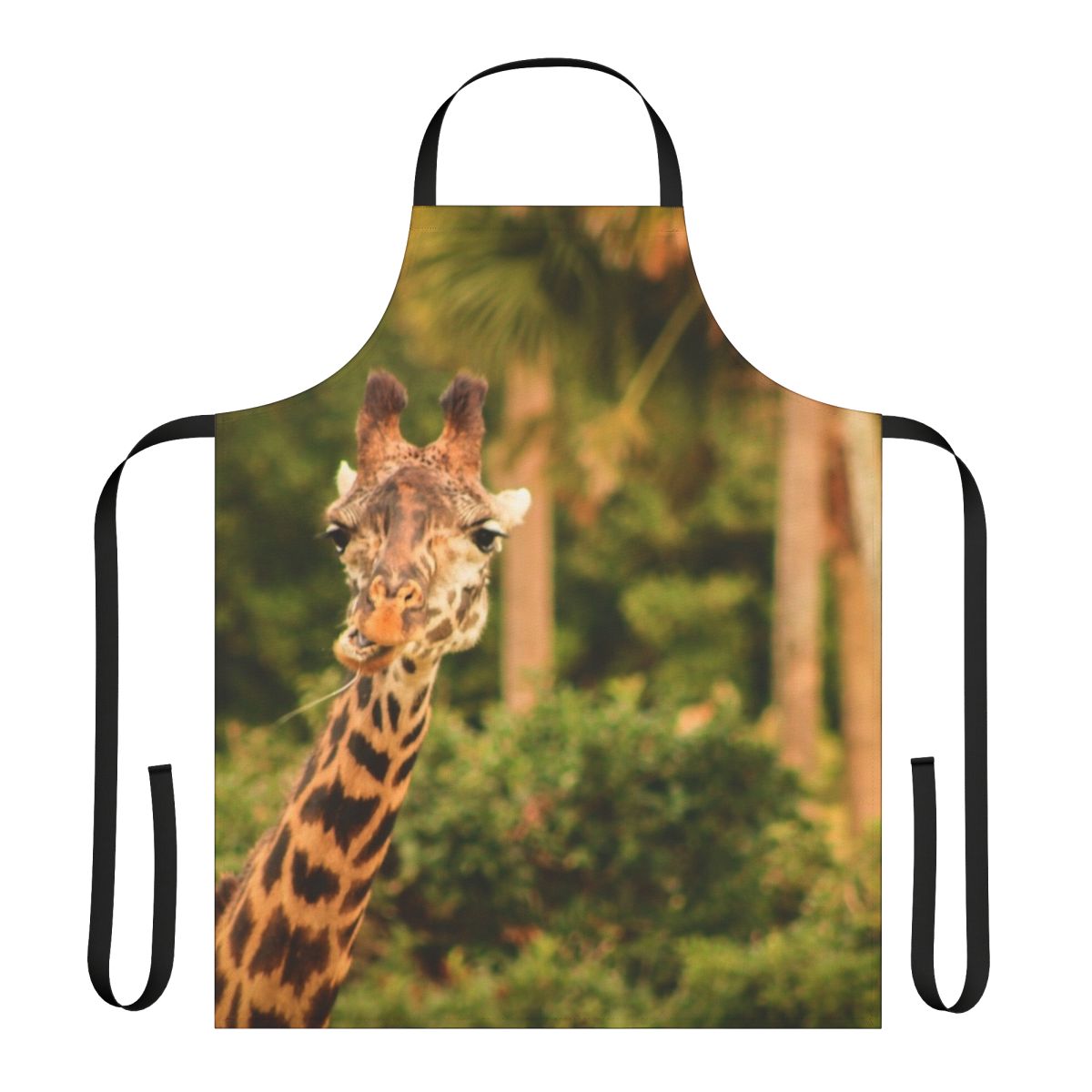 Vibrant giraffe-patterned apron with a humorous "Say What?" design