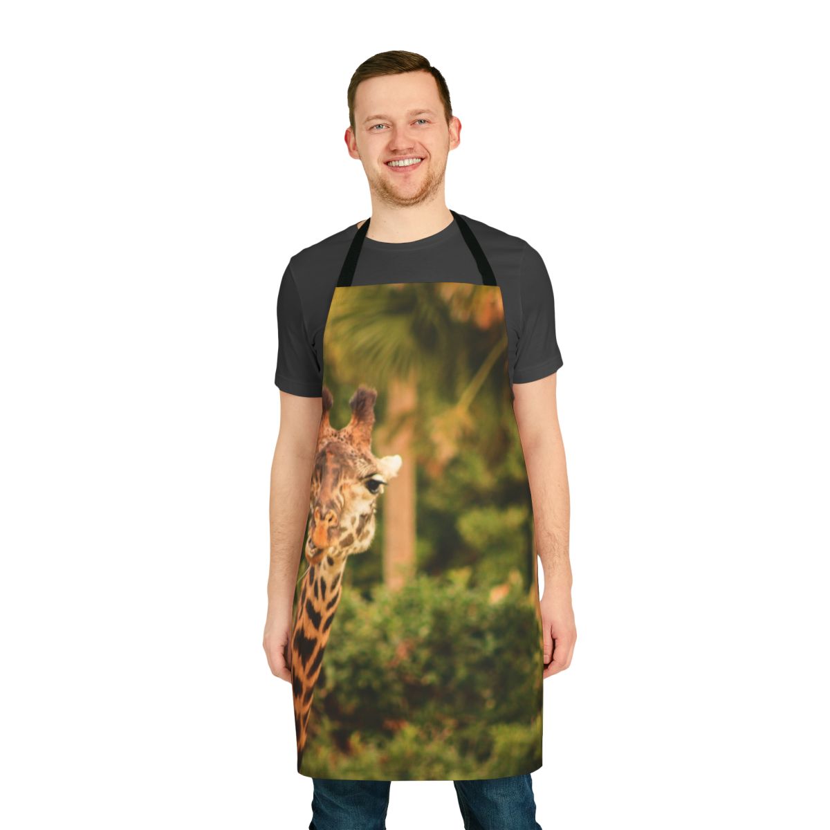 Vibrant giraffe-patterned apron with a humorous "Say What?" design