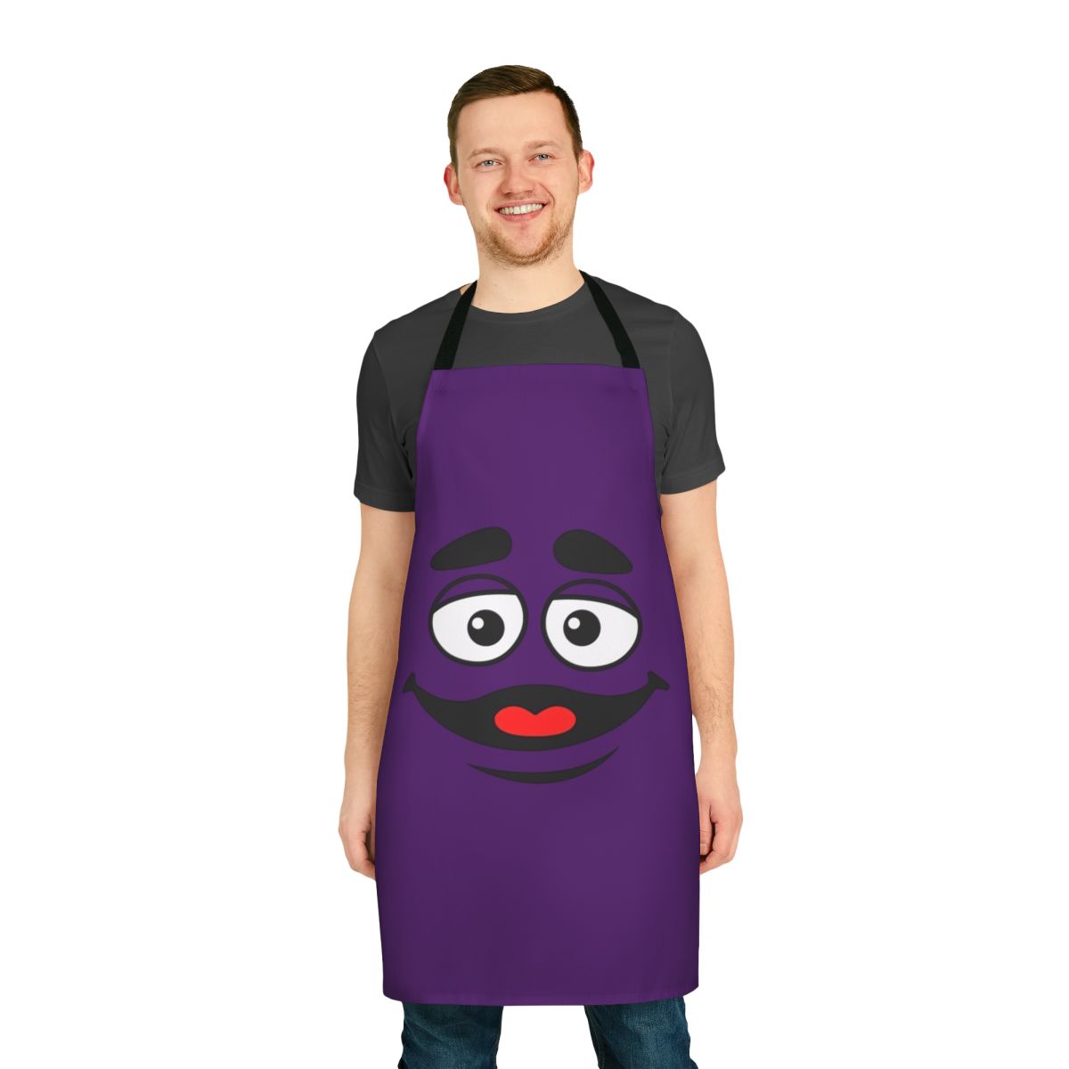 Grimace face graphic printed on a high-quality apron
