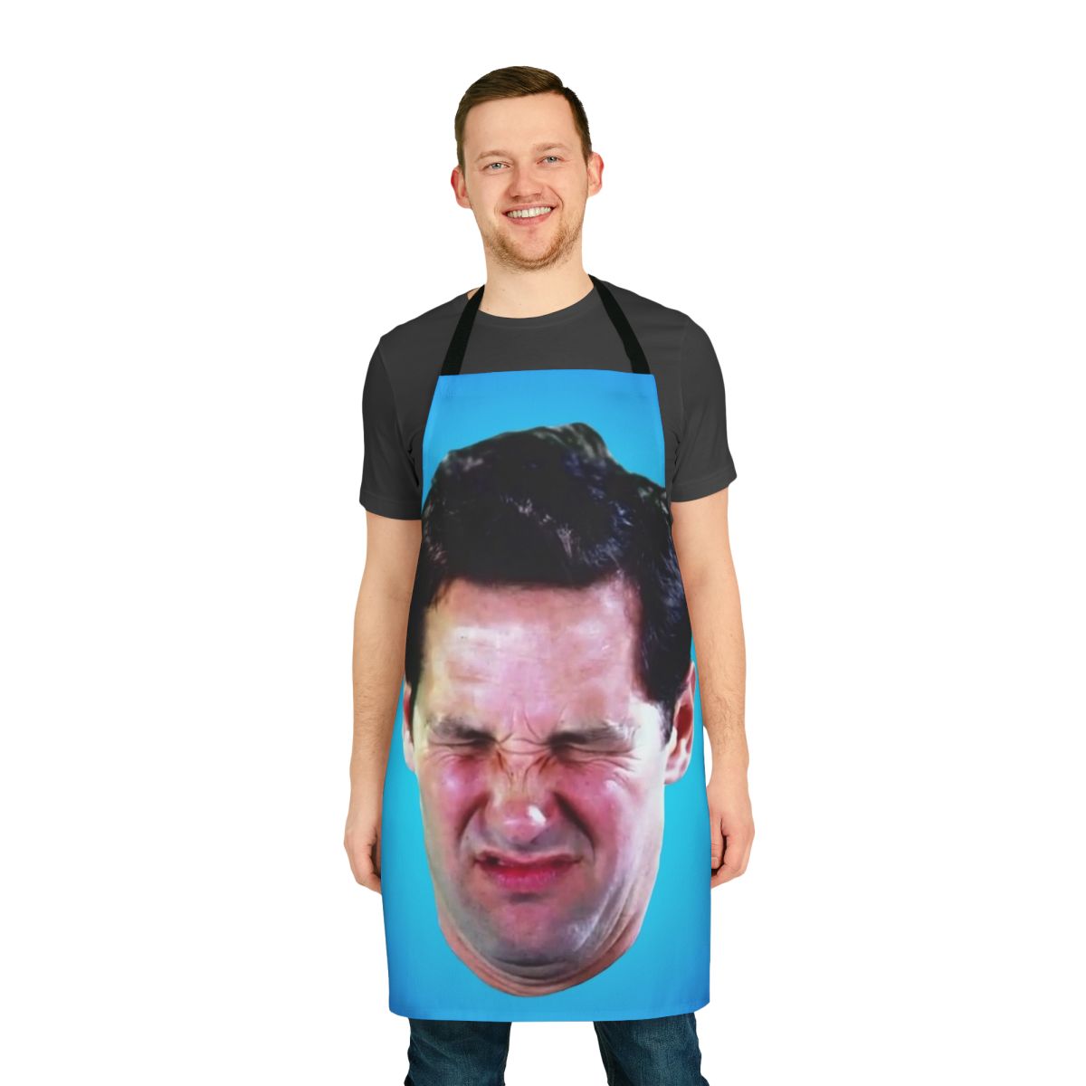 Funny apron featuring a picture of actor Paul Rudd with "Hard At Work" text