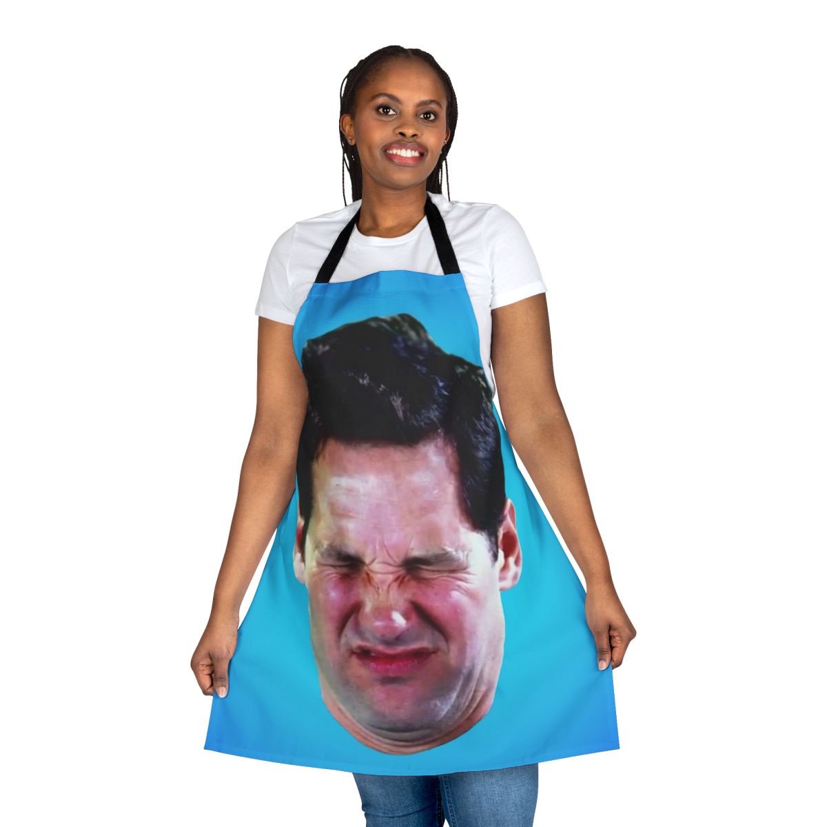 Funny apron featuring a picture of actor Paul Rudd with "Hard At Work" text