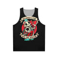 Unisex tank top with skeleton design and apple pun
