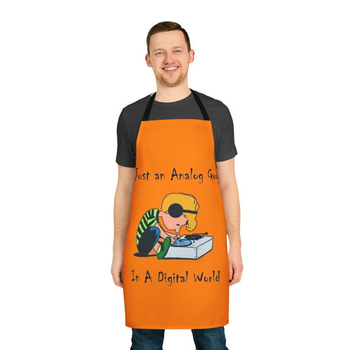 "Analog-Inspired Apron Featuring Electronic Music Genres"