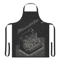 Apron featuring a cartoon cat playing an analog modular synthesizer