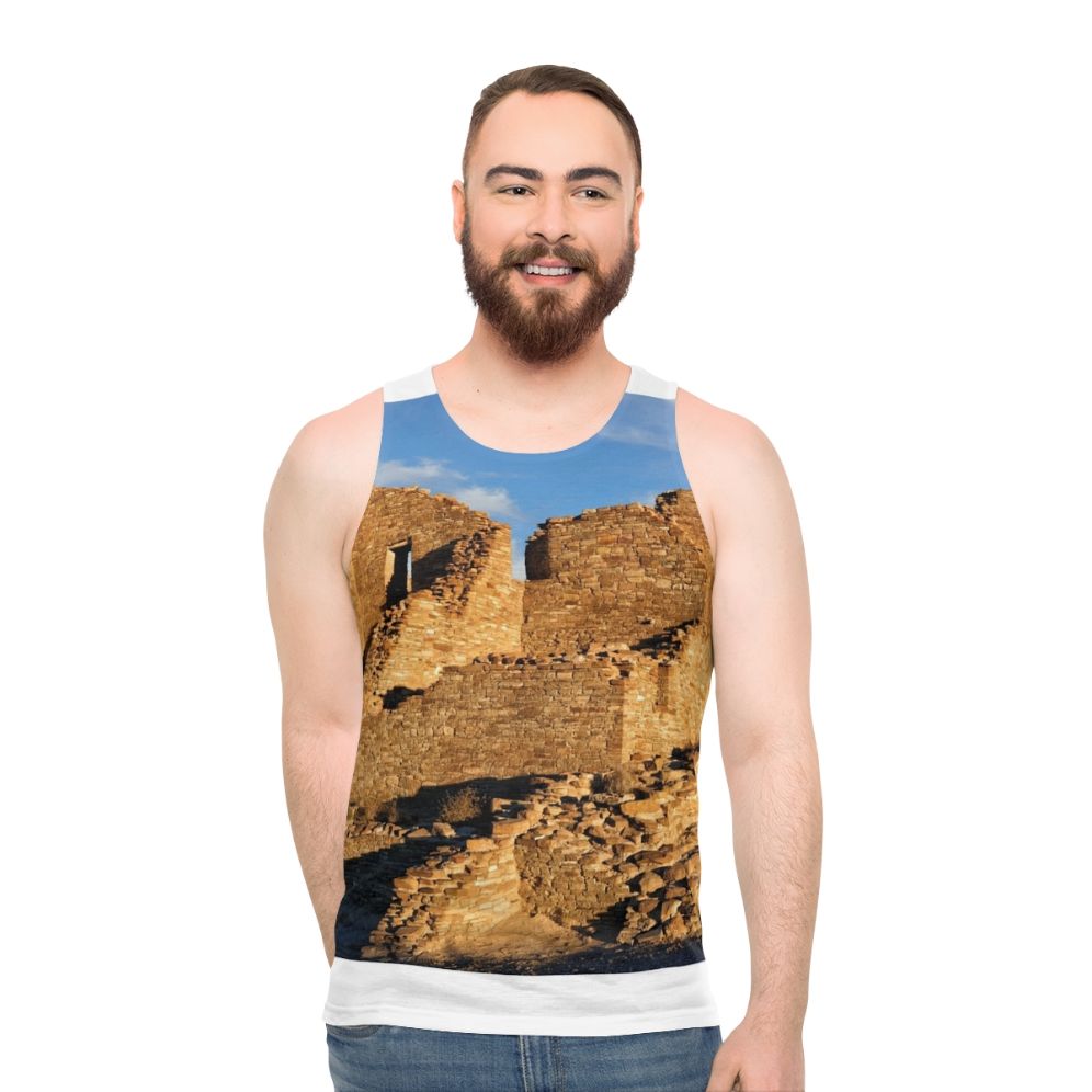 Anasazi Masonry Unisex Tank Top with Chaco Canyon Prehistoric Design