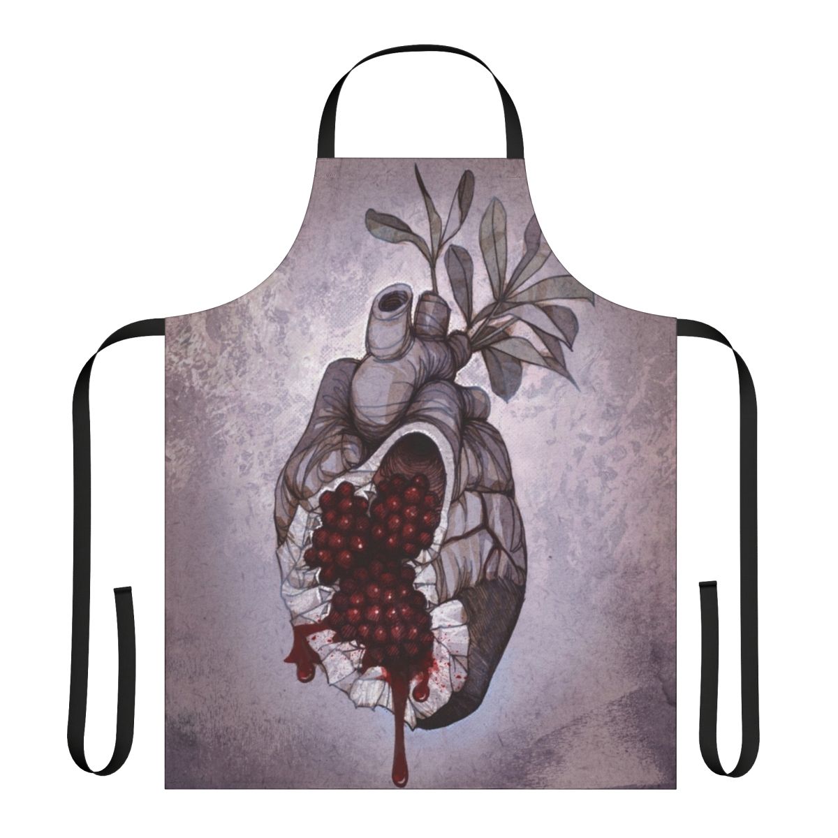 Anatomical heart-shaped apron with pomegranate and cthonic design, inspired by Greek mythology