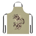 Apron featuring an anatomical heart design with vintage music elements and nature imagery