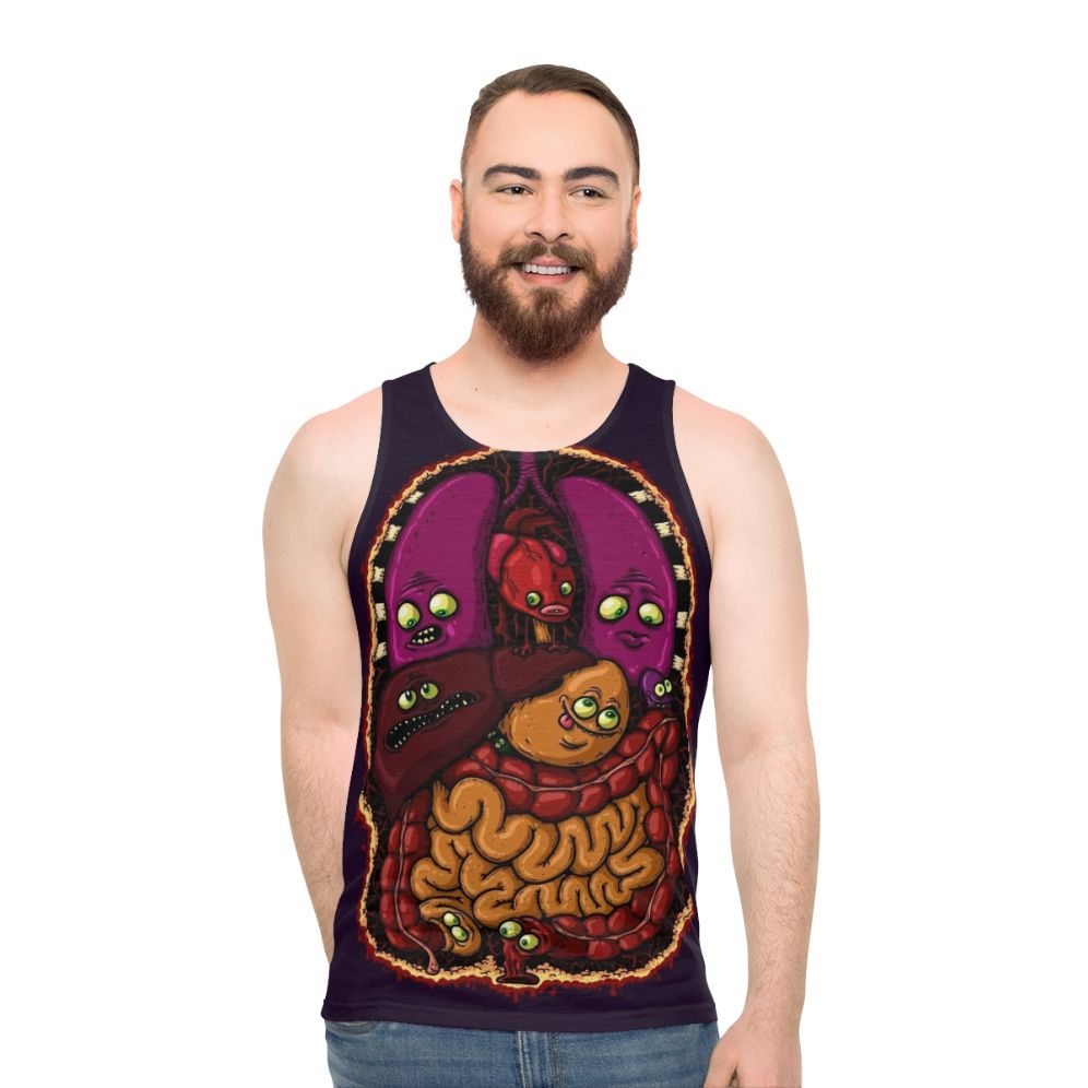 Unisex tank top featuring an anatomical design of internal organs