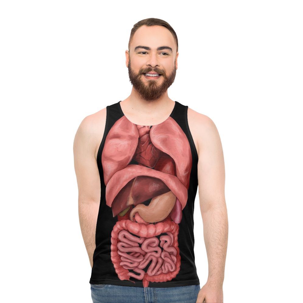 Unisex tank top featuring a watercolor illustration of the human internal organs
