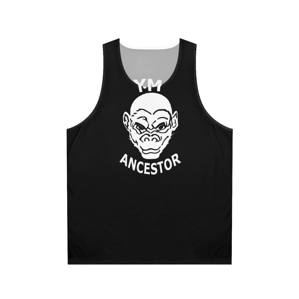Unisex tank top with ancestral design and primate inspired graphics