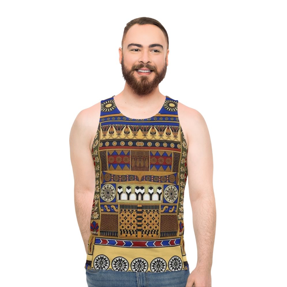 Unisex tank top featuring ancient Assyrian art motifs