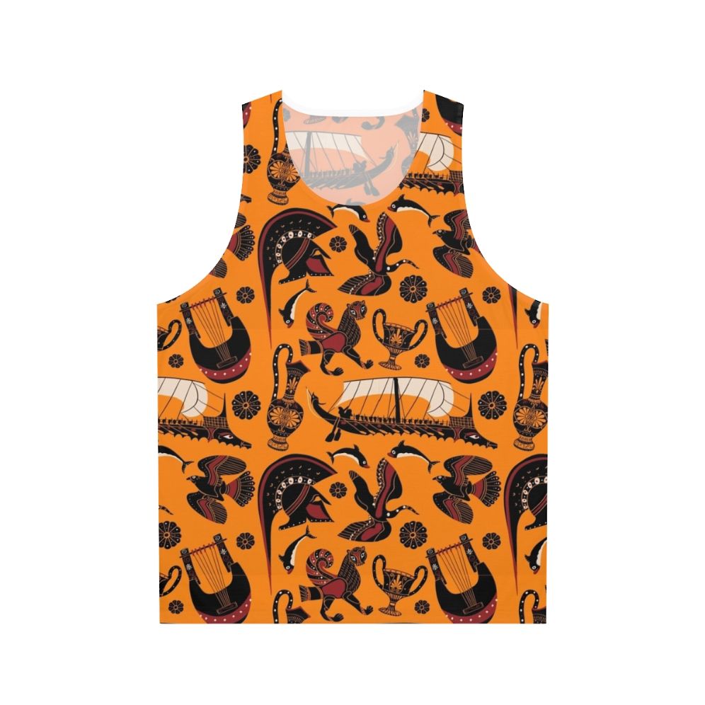 Ancient Greek black figure pottery pattern on a unisex tank top