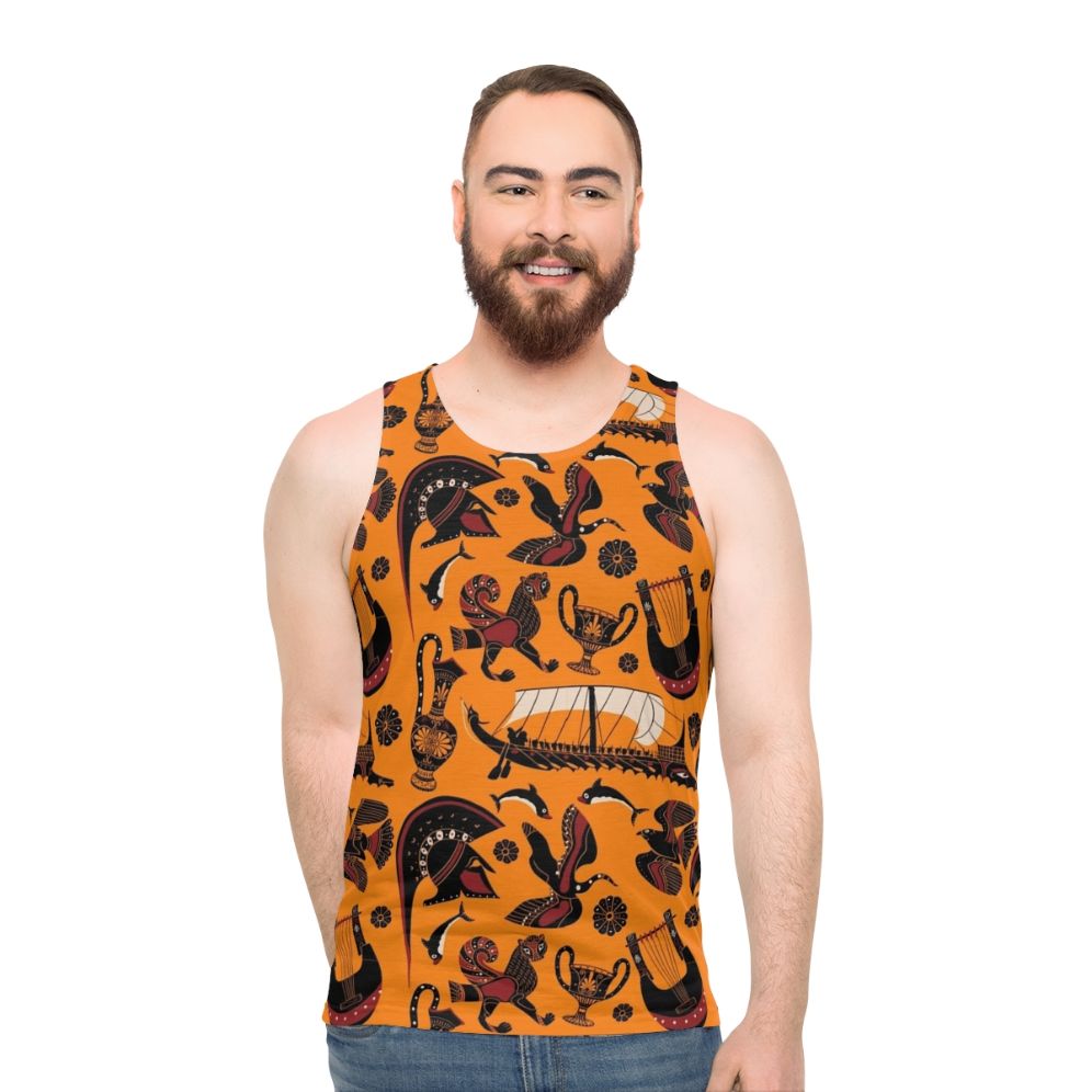 Ancient Greek black figure pottery pattern on a unisex tank top