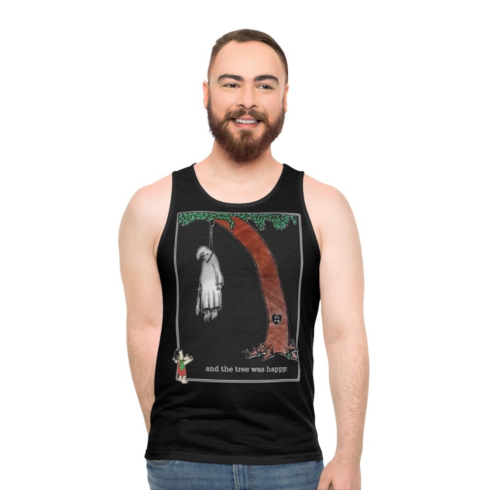 Unisex "And The Tree Was Happy" Graphic Tank Top