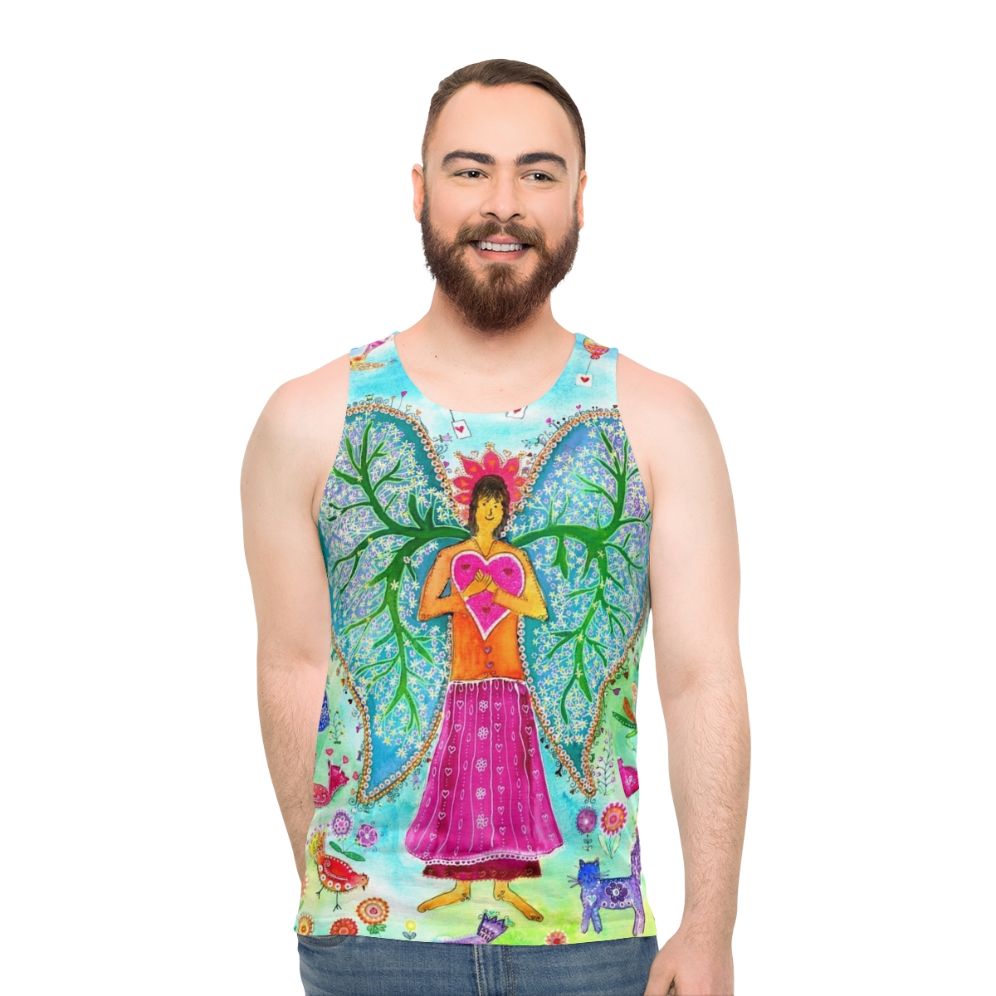 Angel wings unisex tank top with inspirational lung cancer awareness graphic