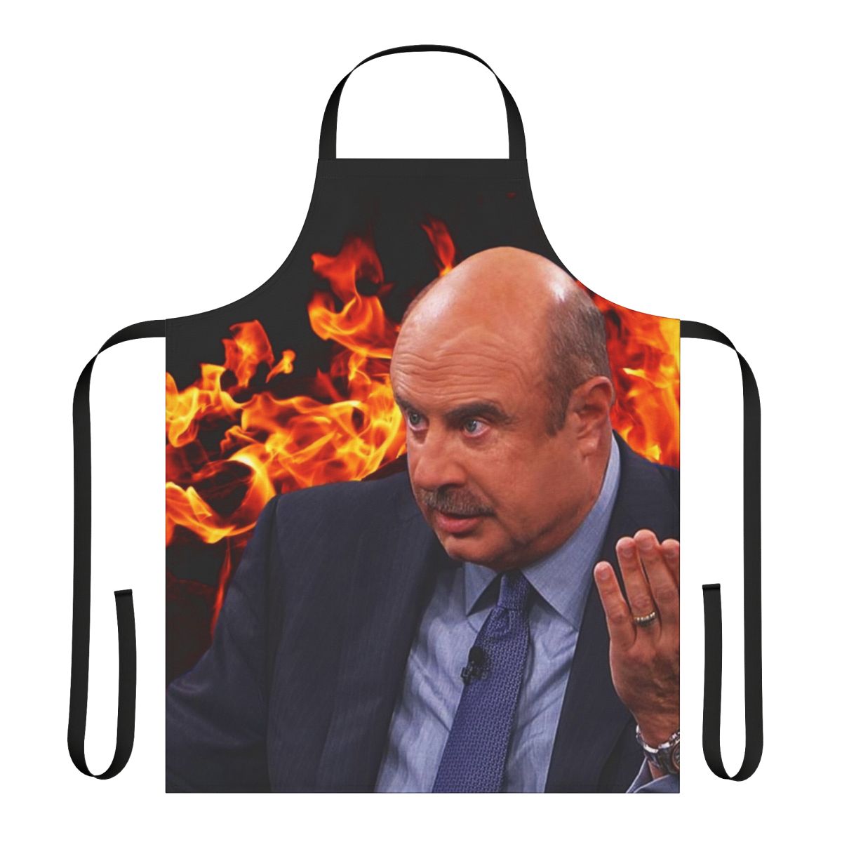 Angry, photoshopped image of Dr. Phil on a custom apron