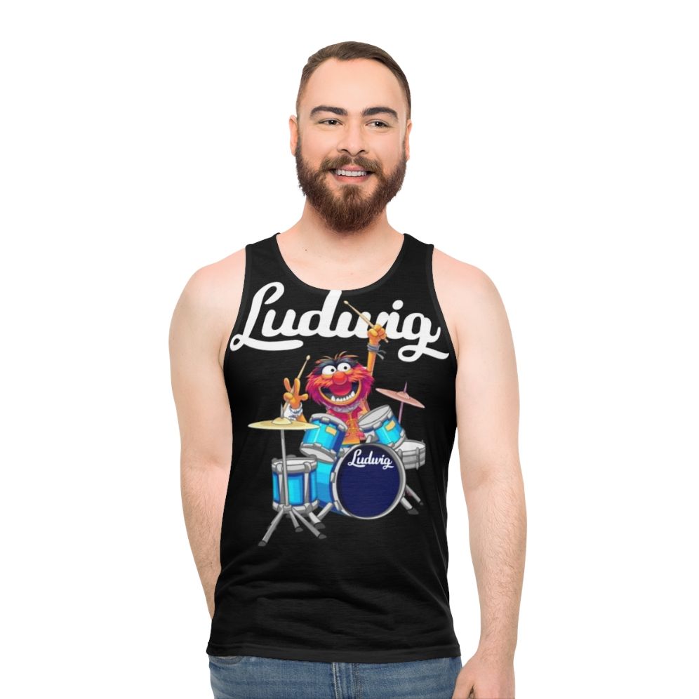 Animal playing Ludwig drums on a The Muppet Show unisex tank top