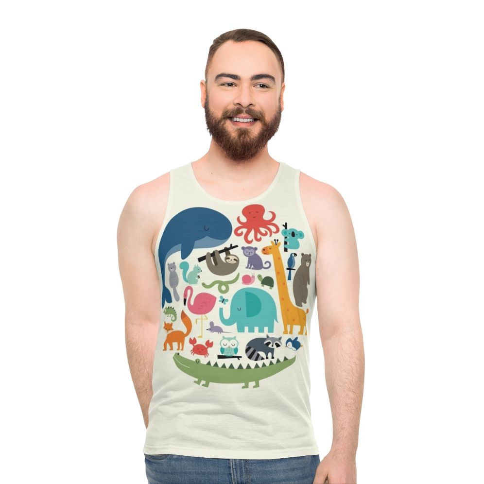 Unisex tank top with vibrant animal print design