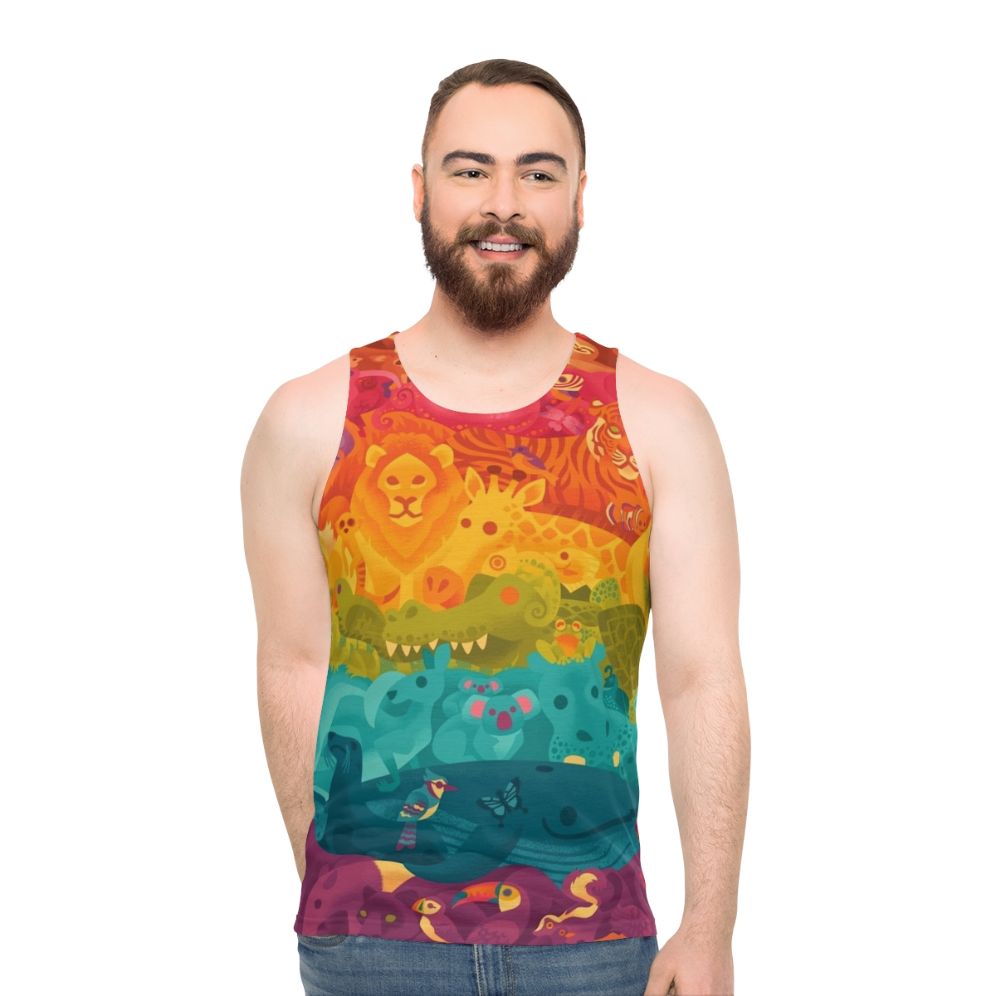 Unisex tank top with colorful animal spectrum design