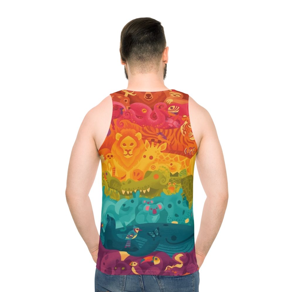 Unisex tank top with colorful animal spectrum design