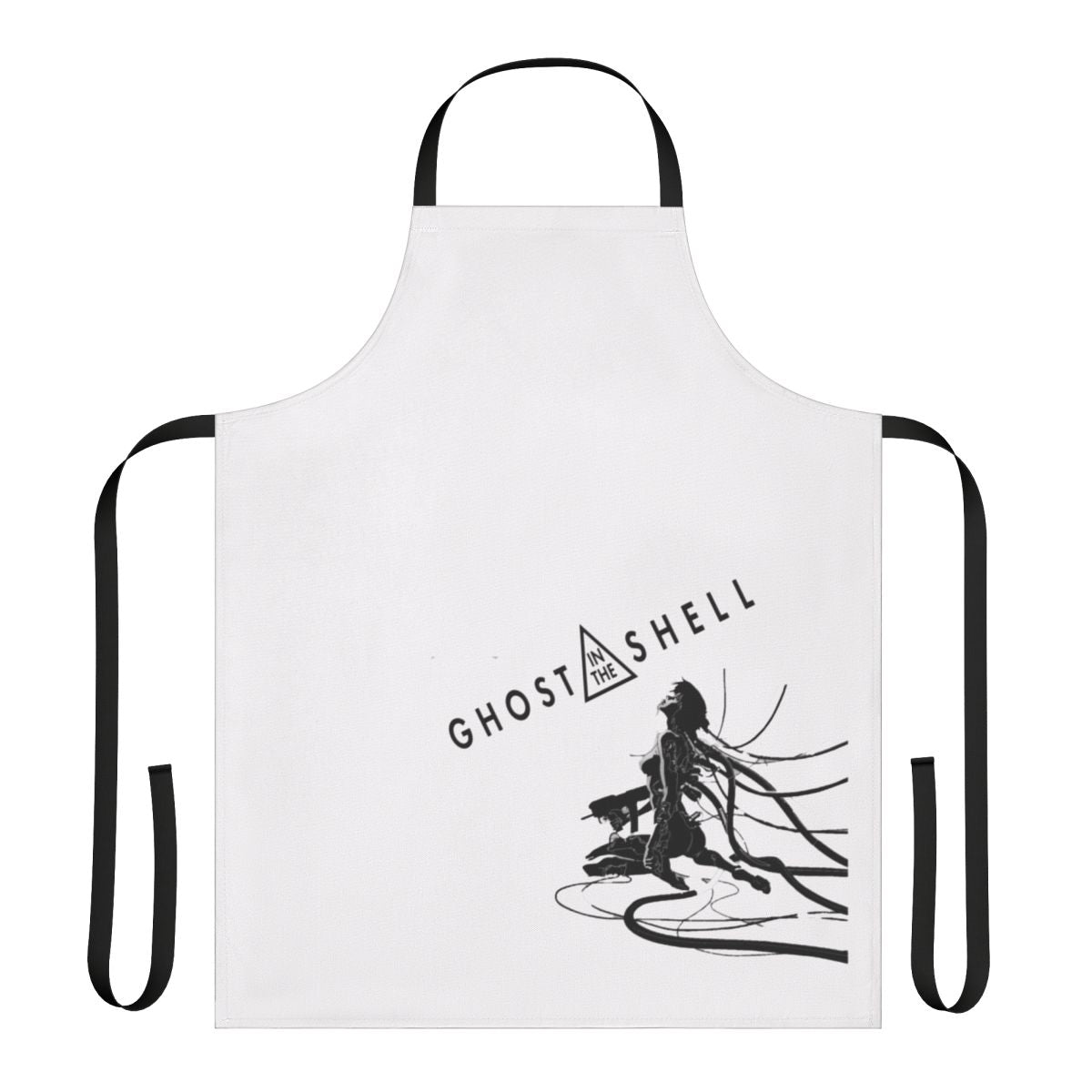 Motoko Kusanagi, the iconic protagonist from the Ghost in the Shell anime and manga series, featured on a high-quality kitchen apron.