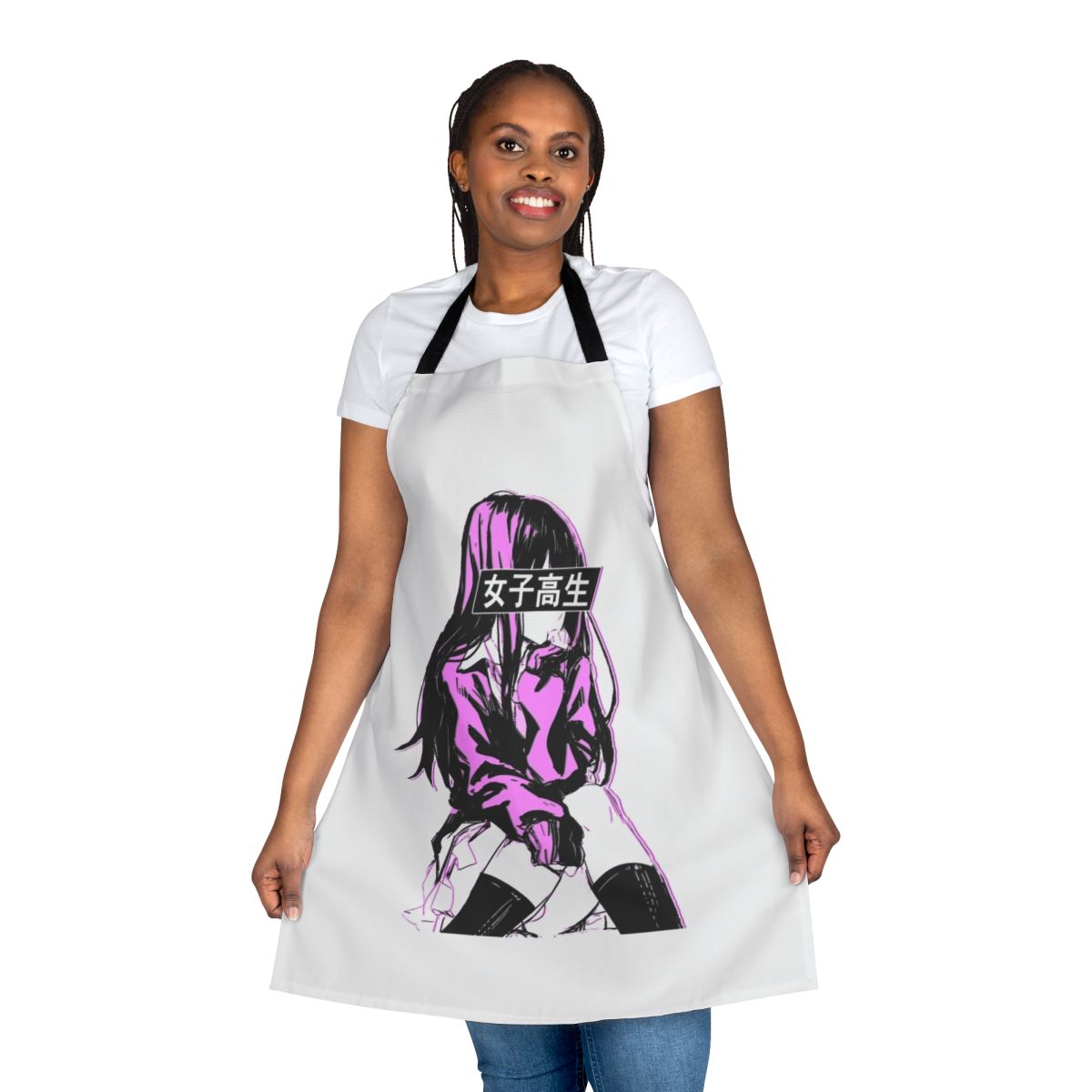 Stylish anime-inspired apron featuring a cute anime girl design