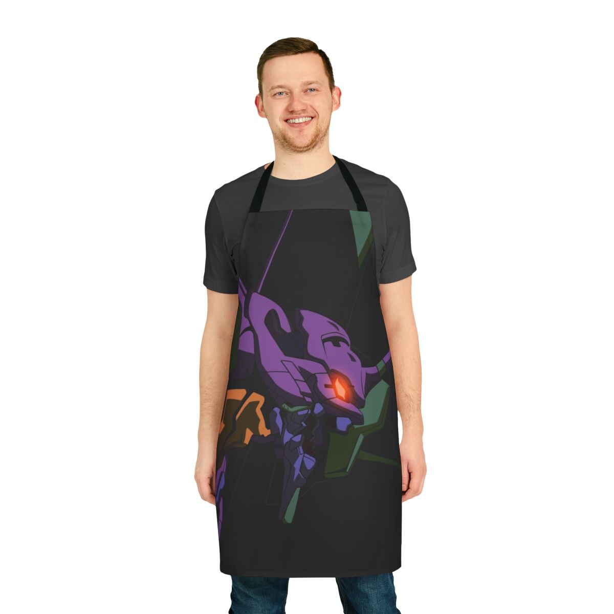 Neon Genesis Evangelion inspired apron with the iconic Evangelion Unit 01 design