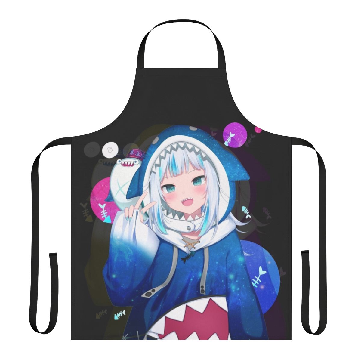 Anime-style apron featuring the Hololive EN vtuber Gawr Gura