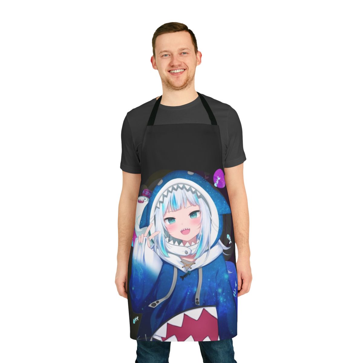 Anime-style apron featuring the Hololive EN vtuber Gawr Gura