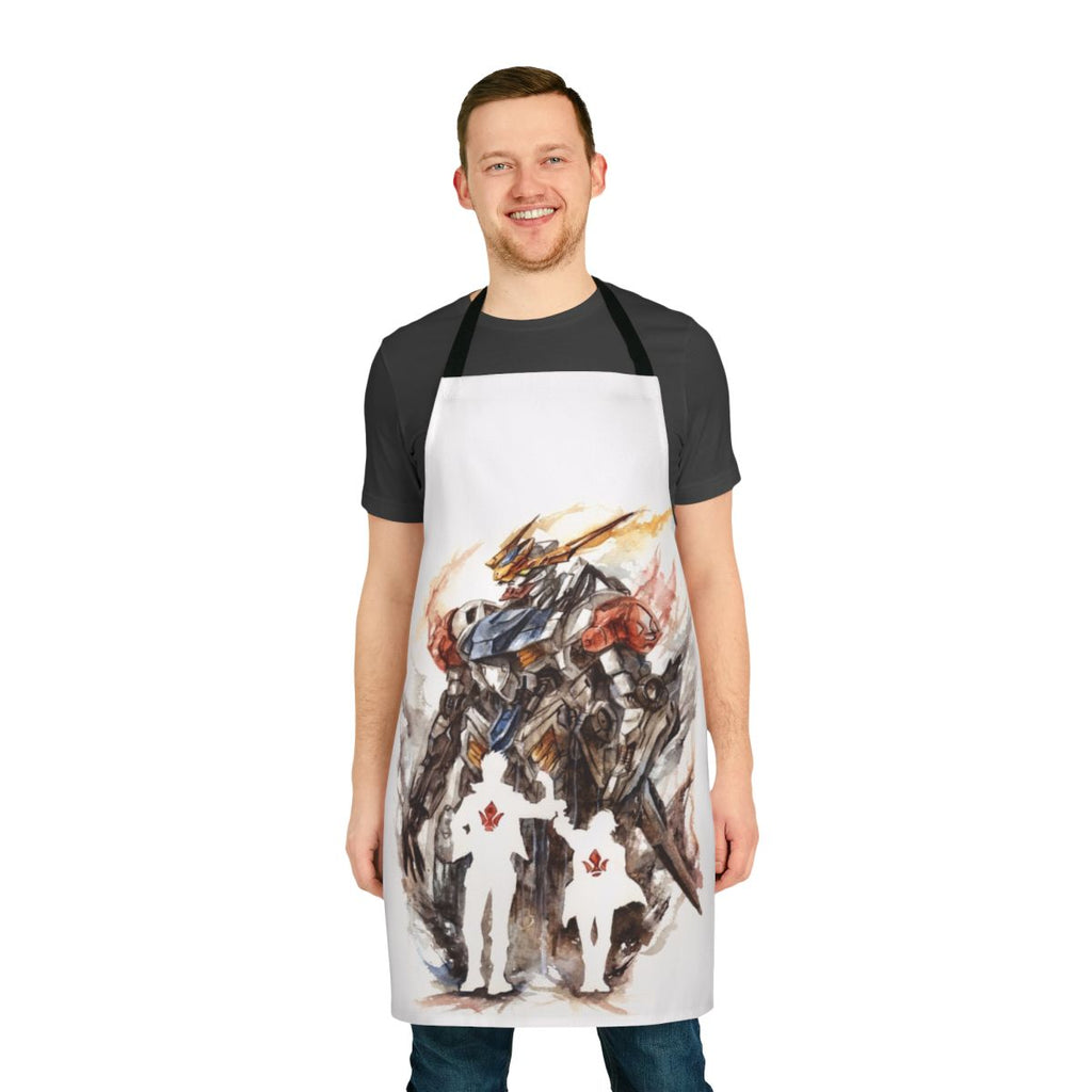 Anime-inspired apron featuring Tekkadan insignia and mecha designs from Gundam: Iron-Blooded Orphans