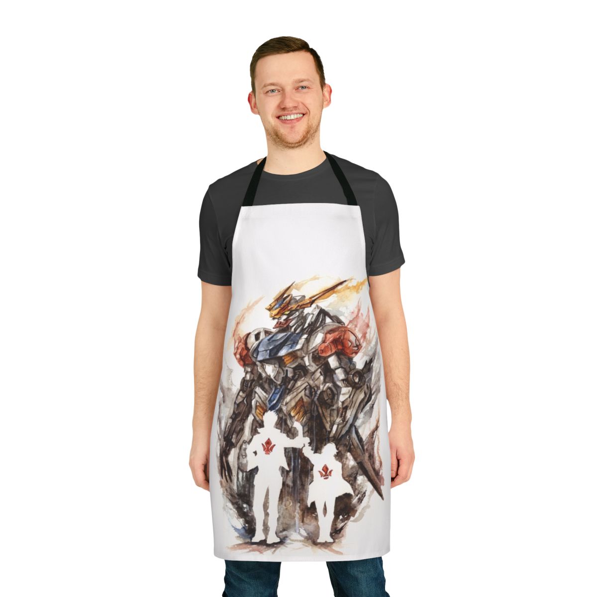 Anime-inspired apron featuring Tekkadan insignia and mecha designs from Gundam: Iron-Blooded Orphans