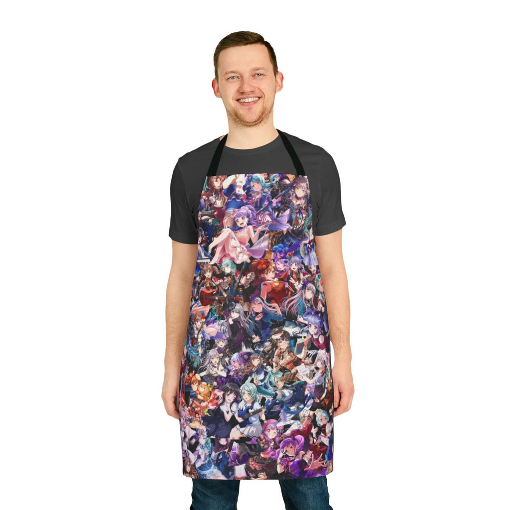 Anime-style apron featuring characters from the Bang Dream series, including Roselia