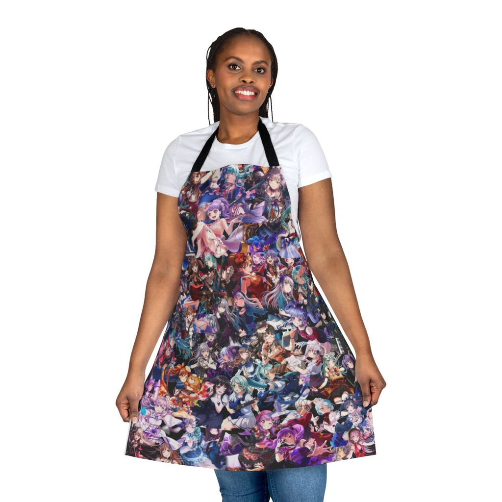 Anime-style apron featuring characters from the Bang Dream series, including Roselia