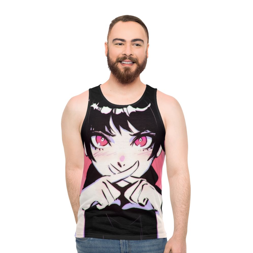 Anime-inspired Batsu unisex pink tank top