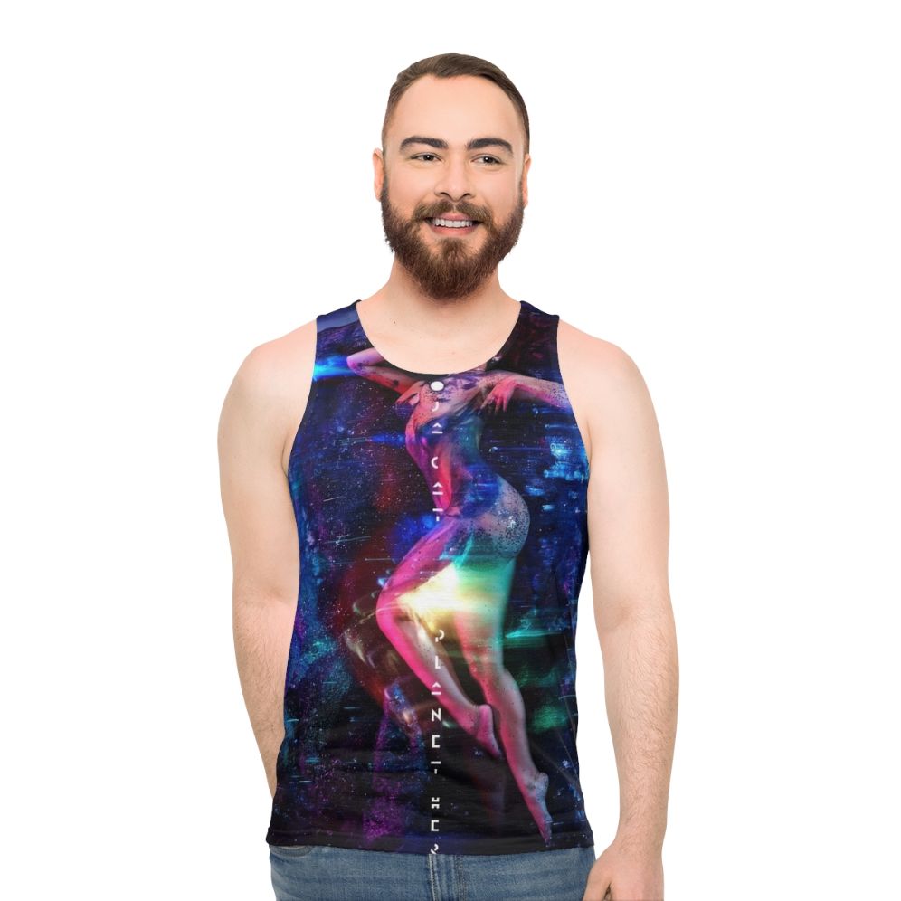 Anime-style cat lover's unisex tank top with "World Cat Love" design