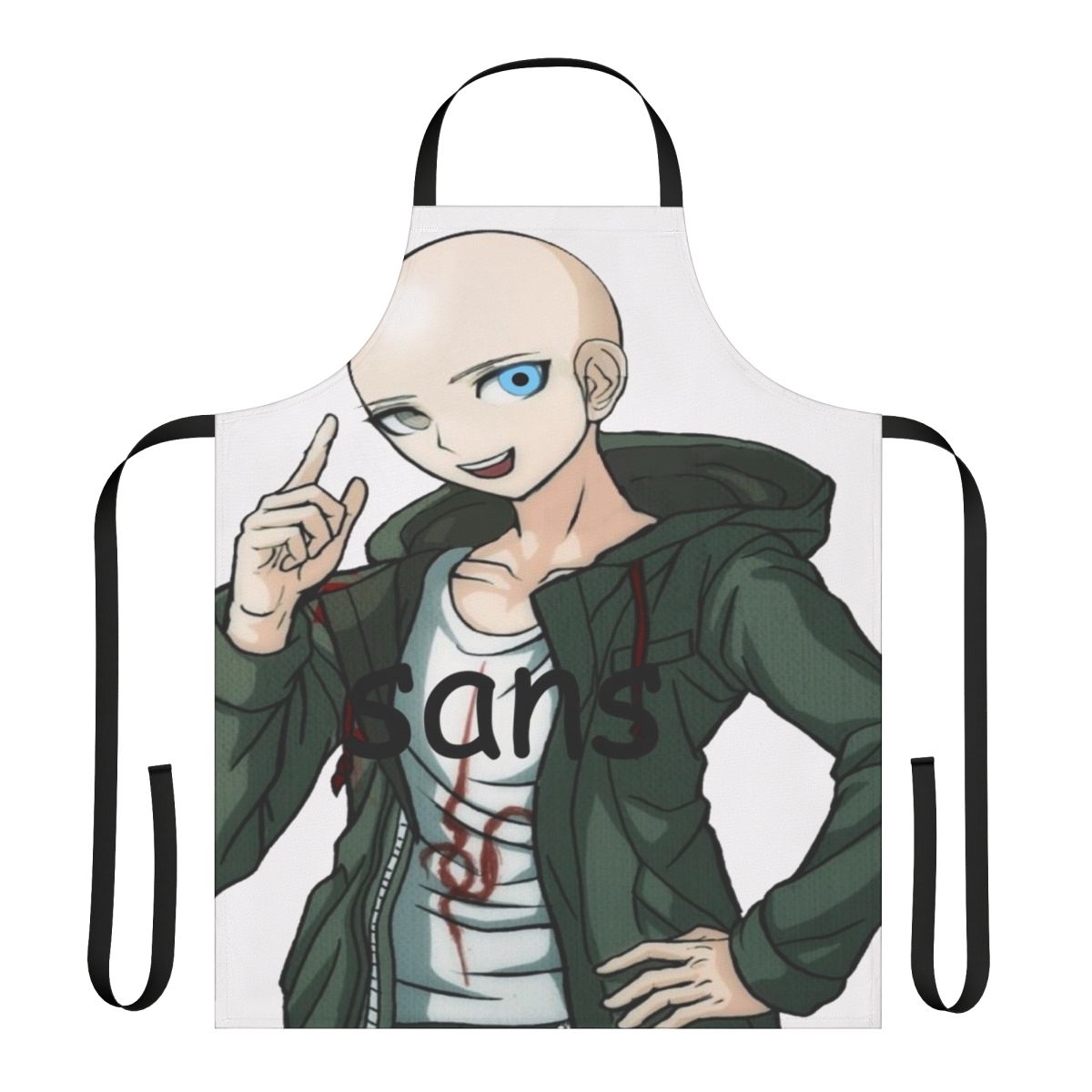 Anime-style apron featuring Komaeda from Danganronpa and Sans from Undertale