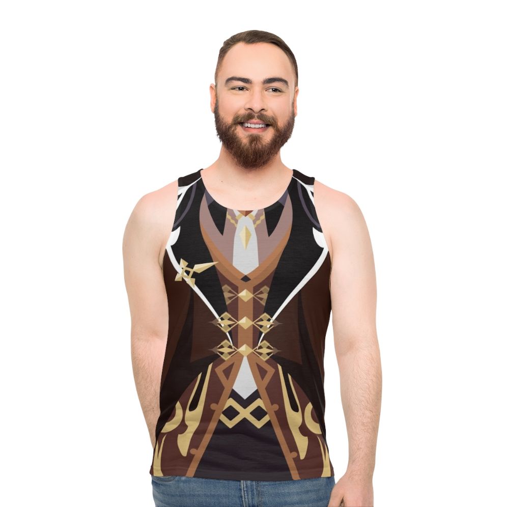 Anime cosplay unisex tank top featuring Genshin Impact character Zhongli