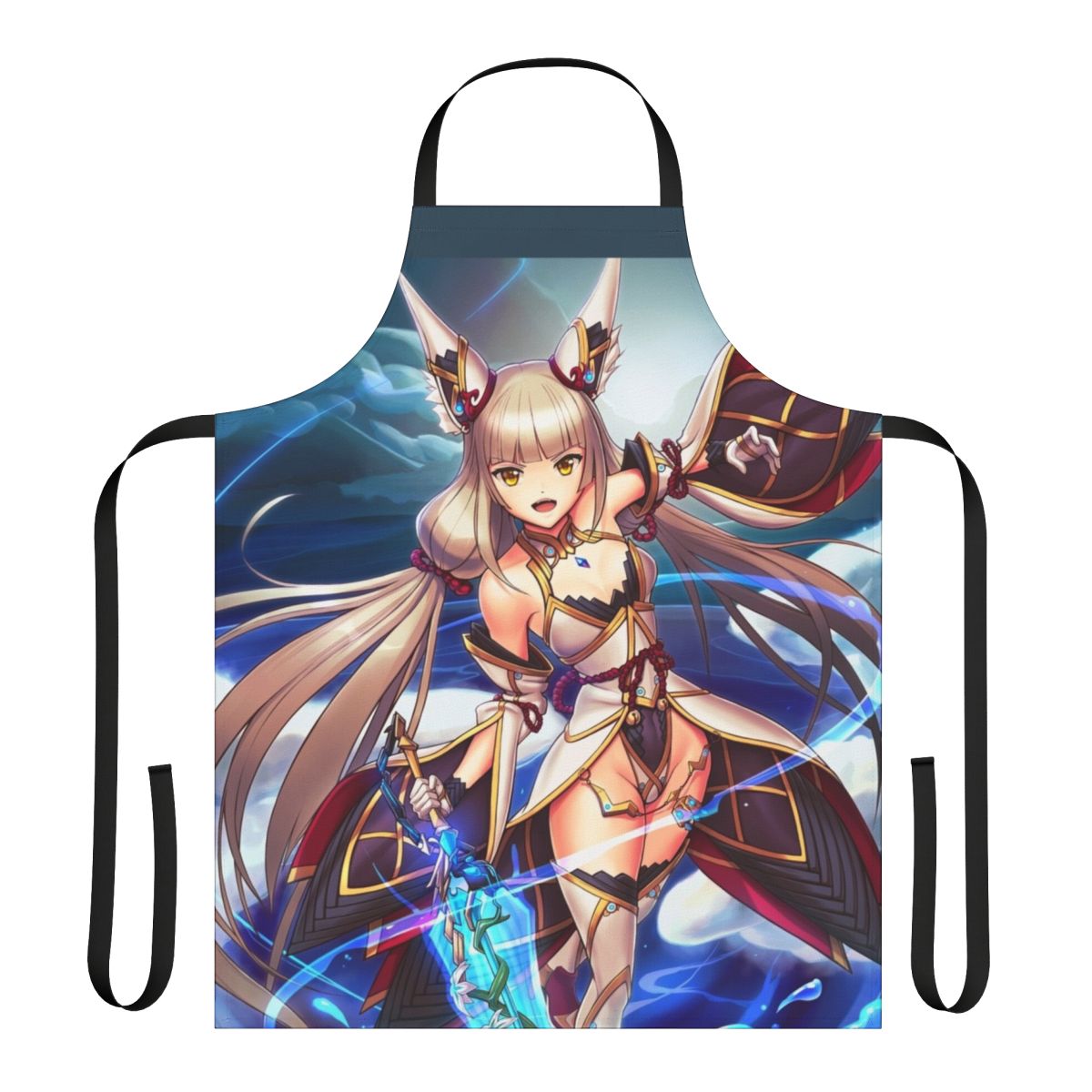 Anime-inspired cosplay apron featuring Nia Blade character design